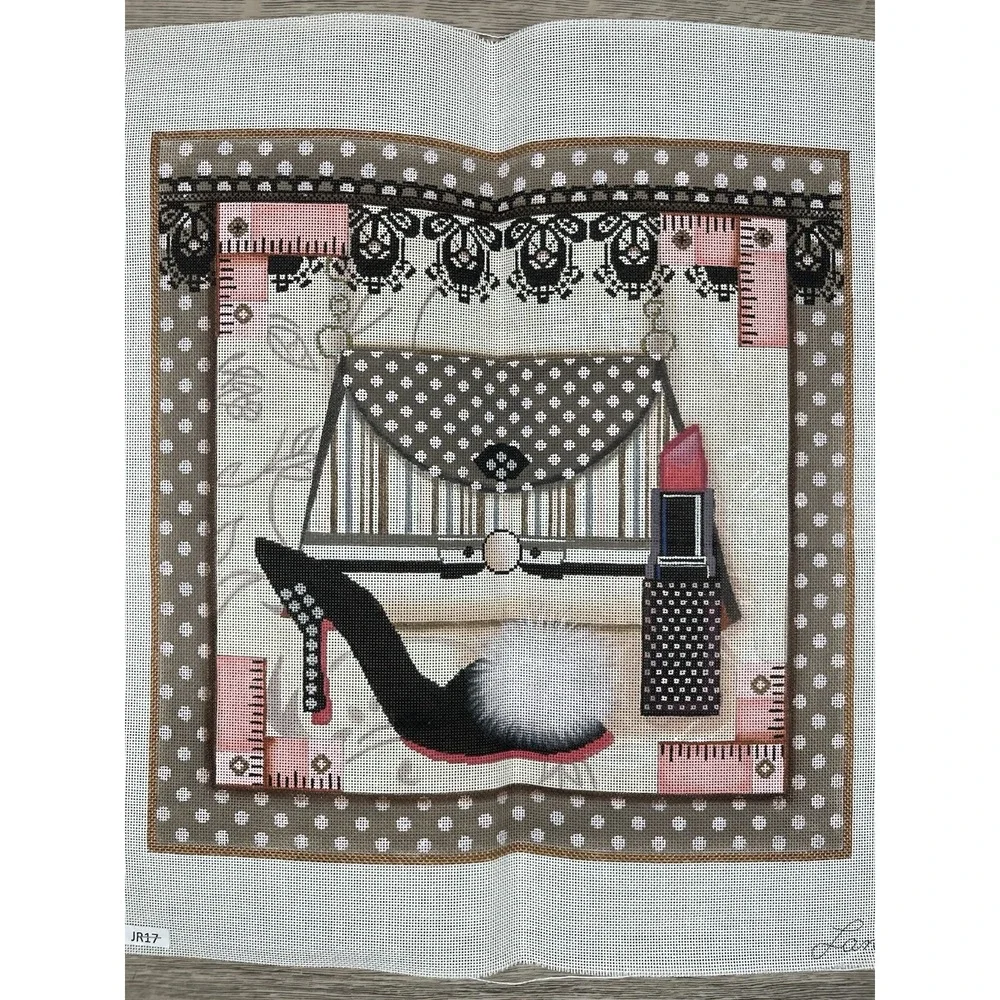 Lani Handpainted HP Needlepoint Canvas -‎ Purse Pump Lipstick Girls Girl